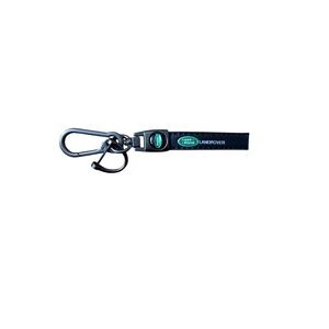 Land Rover Black Leather Keychain Carabiner Clip Green Logo Key Ring Accessory